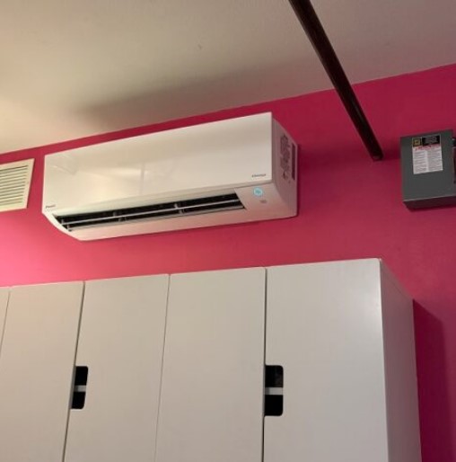 Residential ductless mini-split indoor unit installed in an Orange County room