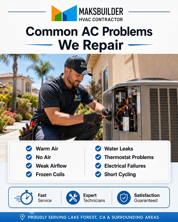 Common AC problems diagnosed during air conditioning repair in Lake Forest CA