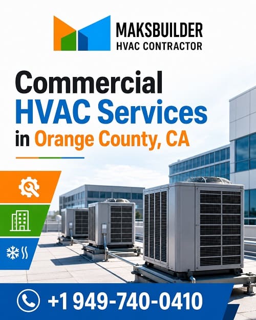 Commercial HVAC services in Orange County with rooftop HVAC units for business buildings