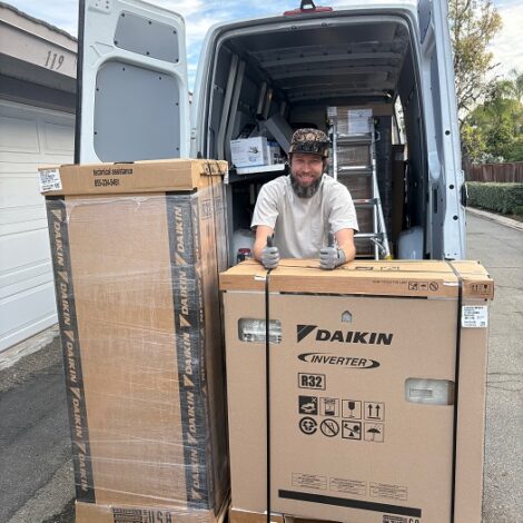 HVAC heat-pump equipment prepared for residential installation