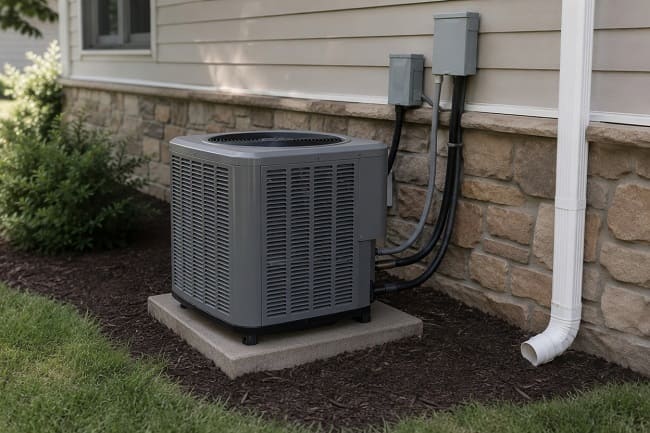 Residential air conditioner outdoor unit beside a home in Aliso Viejo, CA