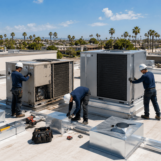 Commercial rooftop HVAC unit replacement in Orange County