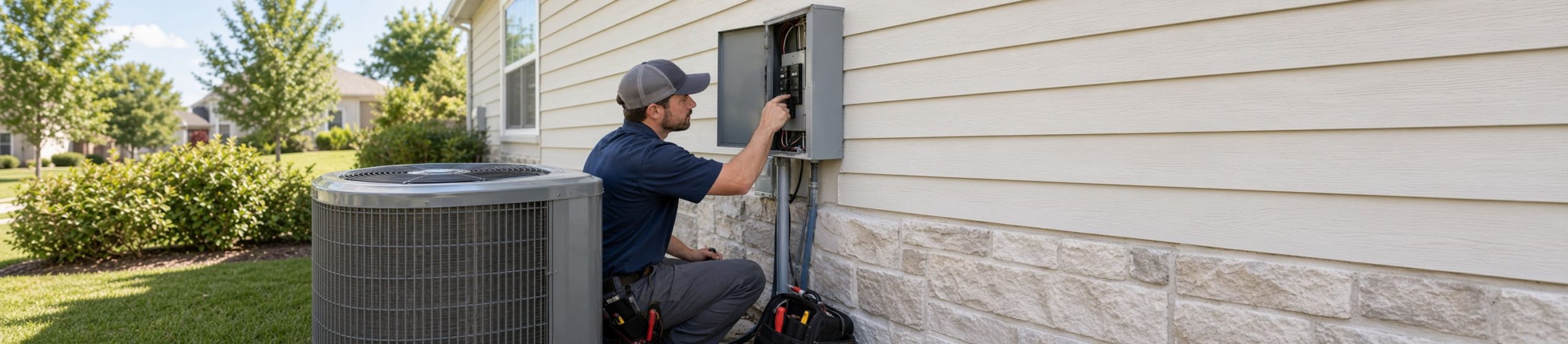 Outdoor AC condenser during electrical troubleshooting